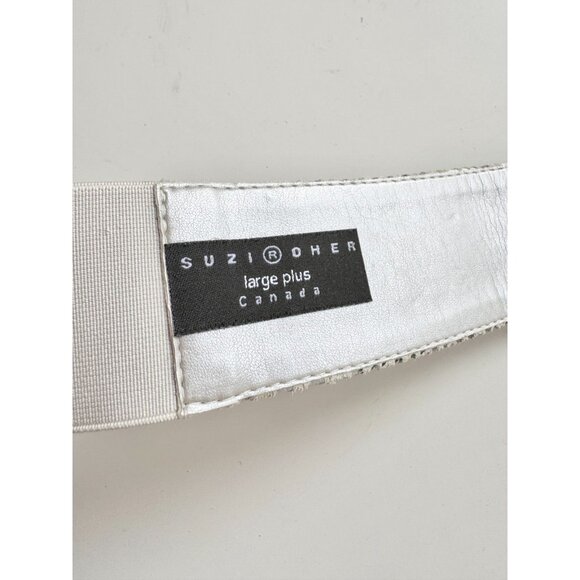 SUZI ROHER Silver Grey Snake Embossed Suede Elastic Chain Stretch Belt, Size L+ - Picture 9 of 10